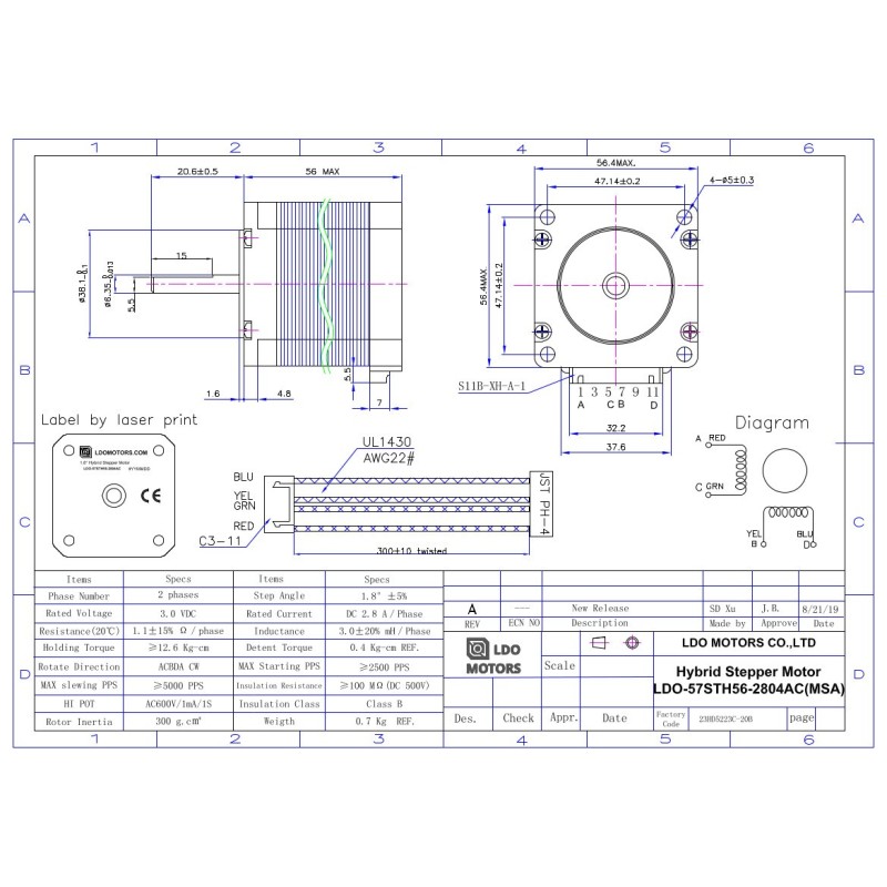 Stepper motor LDO-57STH56-2804AC