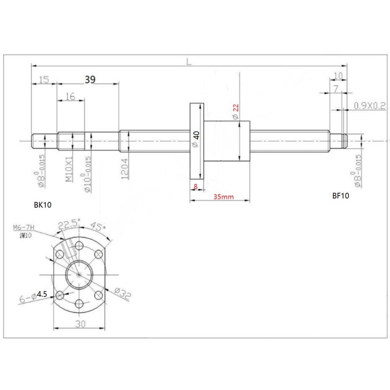 Rolled ball screw with ball nut SFU1204 625mm