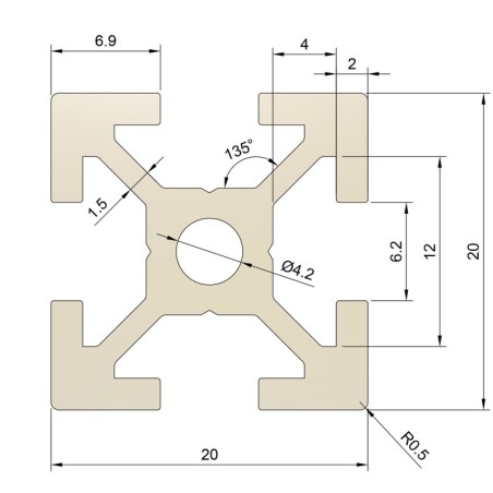 ALTRAX aluminium profile 2020 T-SLOT type 100cm - silver matte