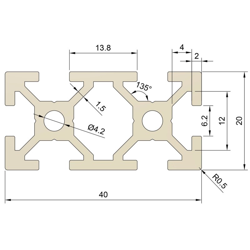 Aluminiumprofil ALTRAX 2040 T-SLOT 30cm - mattschwarz