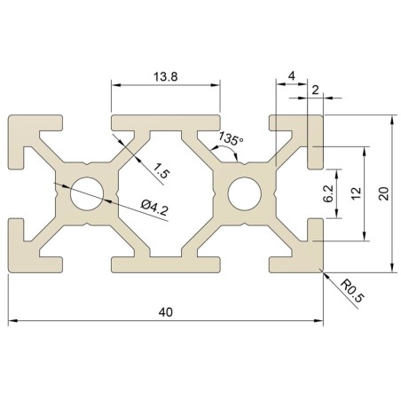Profil aluminiowy ALTRAX 2040 T-SLOT 50cm - srebrny
