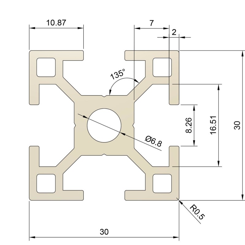 Aluminiumprofil ALTRAX 3030 T-SLOT 100cm - silber