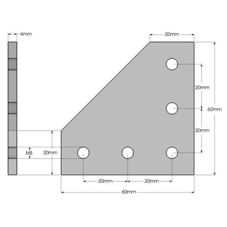 L-type connection plate for 2020 profile - silver